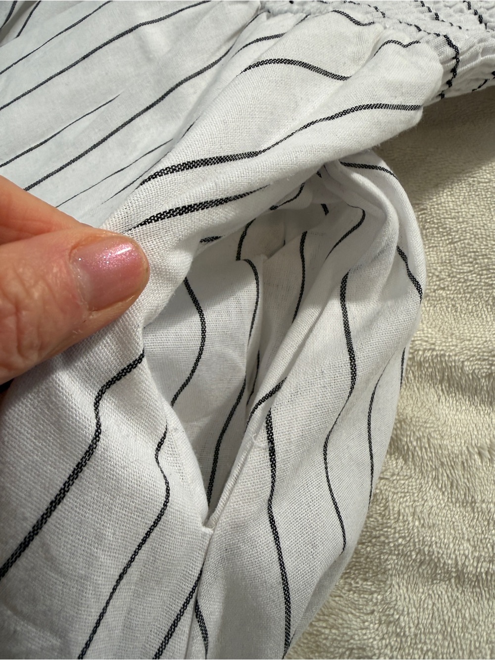 Simplee White Black Striped Smocked Midi Dress Linen Blend Flutter Sleeve Small - Picture 8 of 11
